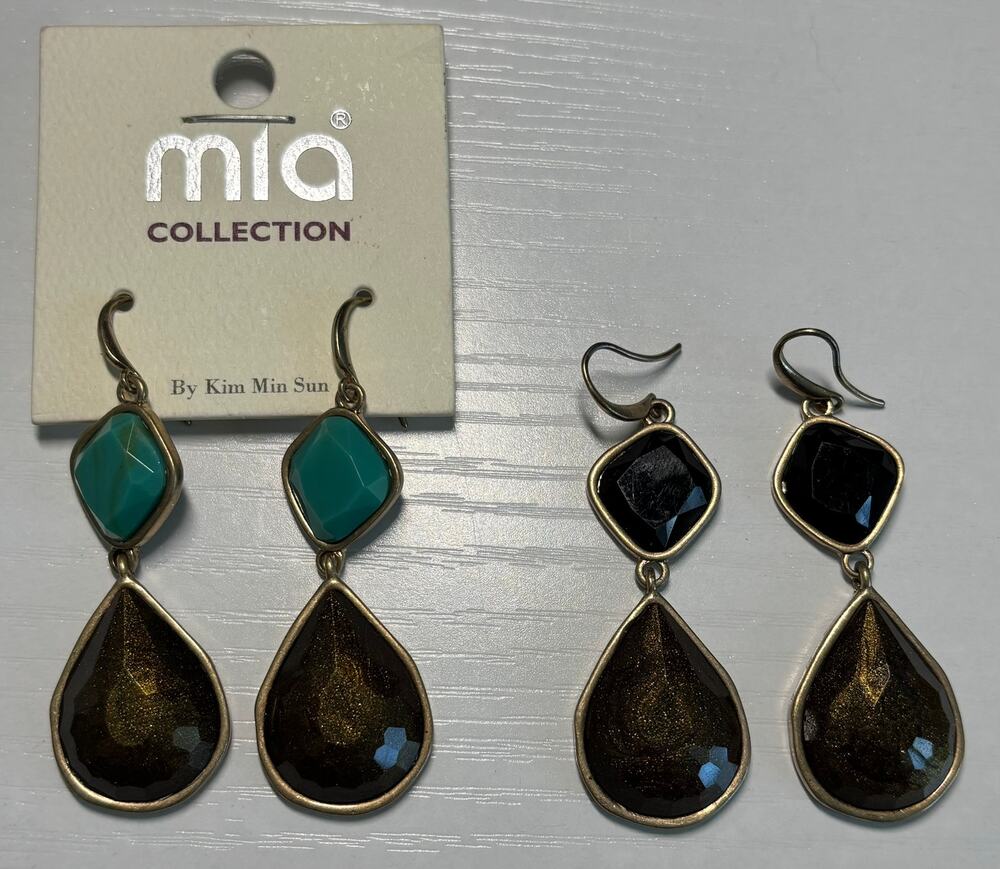 MIA COLLECTION Kim Min Sun Dangle Earrings Lot 2 Turquoise-Colored, Black, Brown